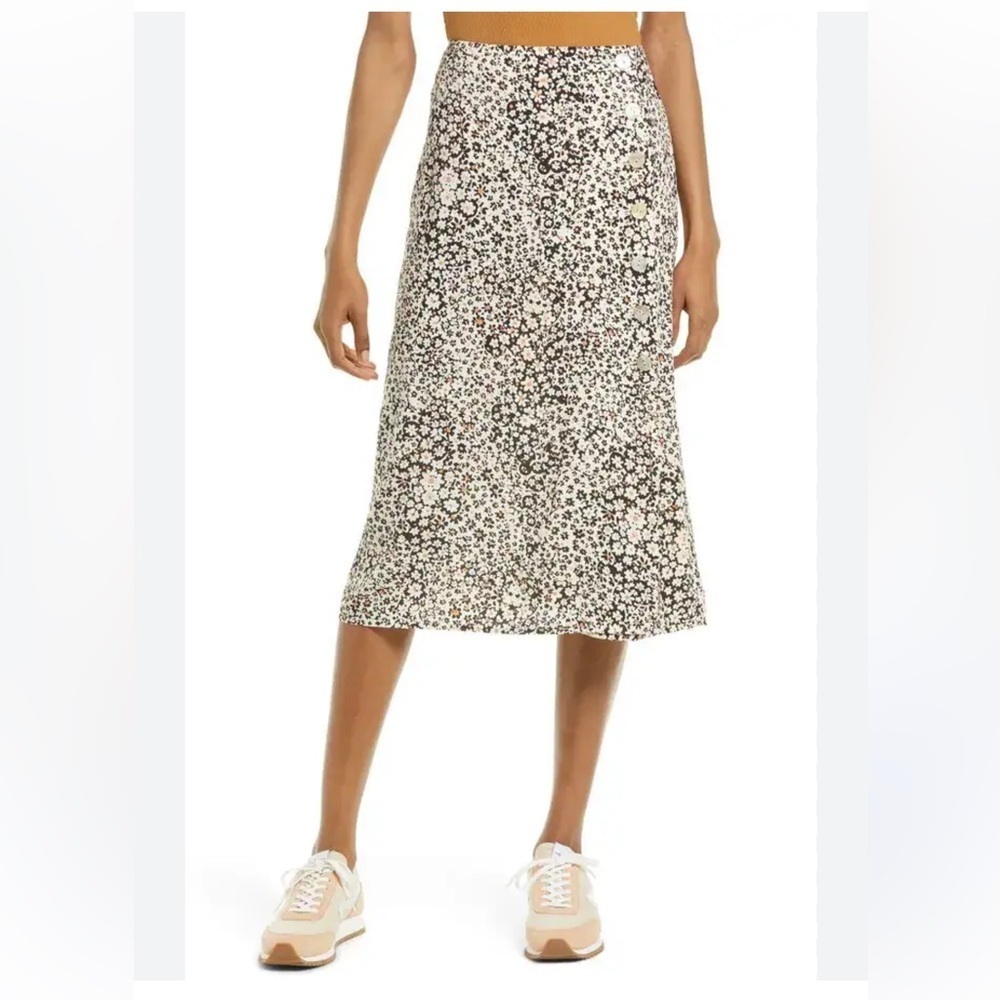 Madewell Daisy Groove Side Button Midi Skirt Floral Print Size 2 - Picture 3 of 14